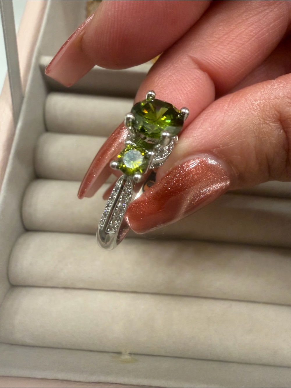 Sterling Silver Peridot Three-Stone Ring - Picture 3 of 14